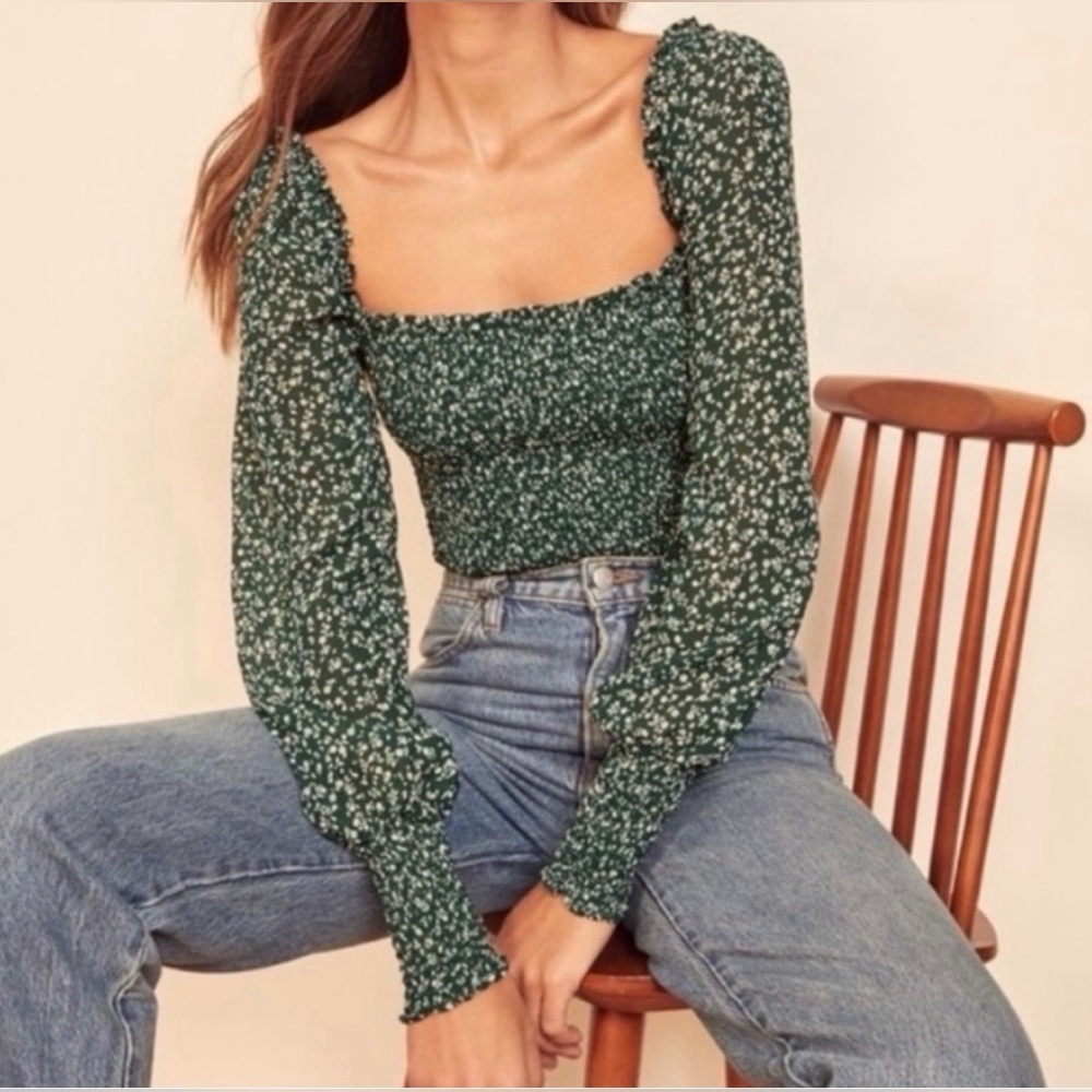 NWOT - Reformation Pinto Smocked Emerald Top